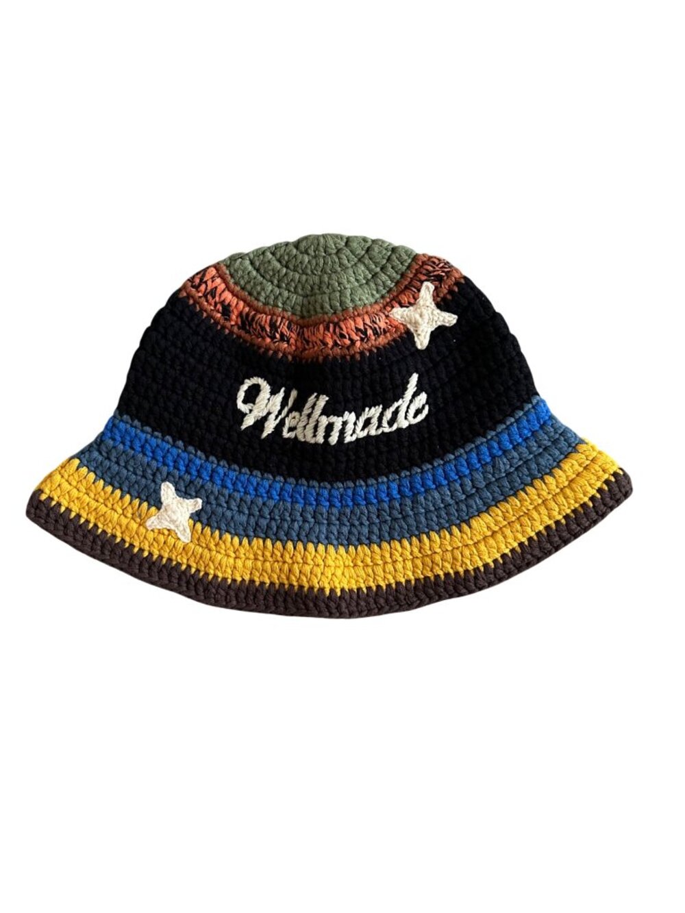 Women's Fashion Crochet Bucket Hat With Stars & Stripes  "Wellmade" Embroidery